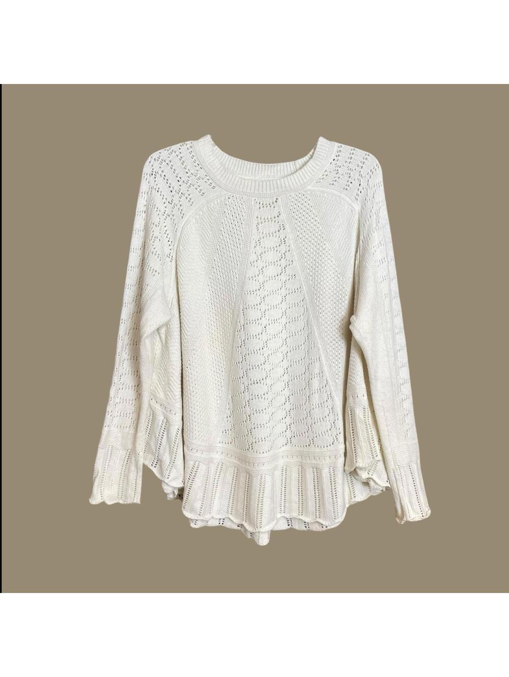 Anthropologie Angel of the North Mirabelle Ivory Pointelle Sweater Sz XS S